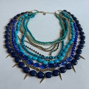 ABS Allen Schwartz Multi Layer Blue and Gold Tone Necklace